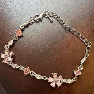 Delicate Pink Floral Crystal Bracelet - Women's Jewelry